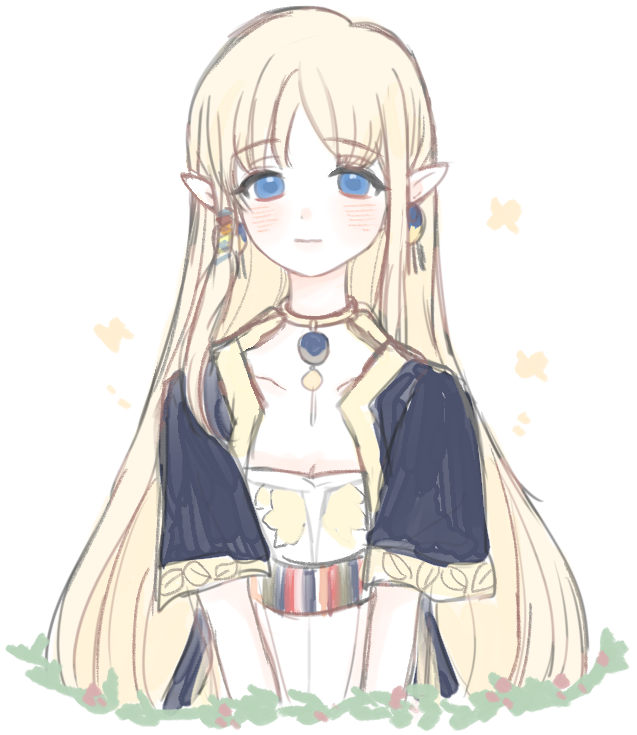 1girl, blonde_hair, blue_eyes, elf, jewelry, looking_at_viewer, mabinogi, mbibetty