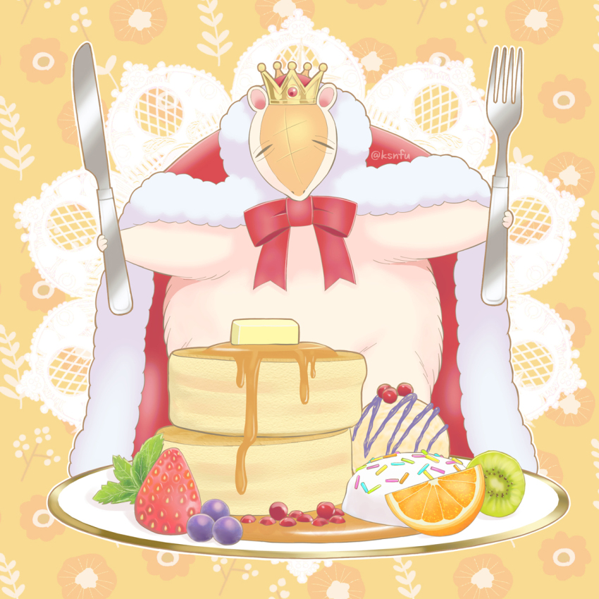 armadillo, artist_name, blueberry, bow, butter, cape, crown, food