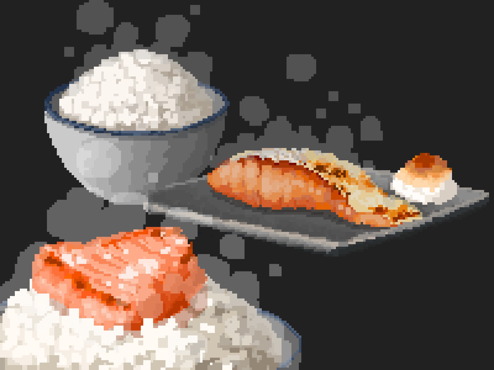 bowl, butter, daikon, filet, food, food_focus, grey_background, highres