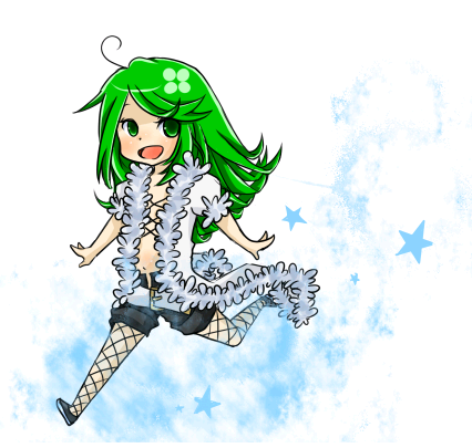 1girl, ahoge, alternate_color, black_pantyhose, black_shorts, blush, chibi, chibi_only