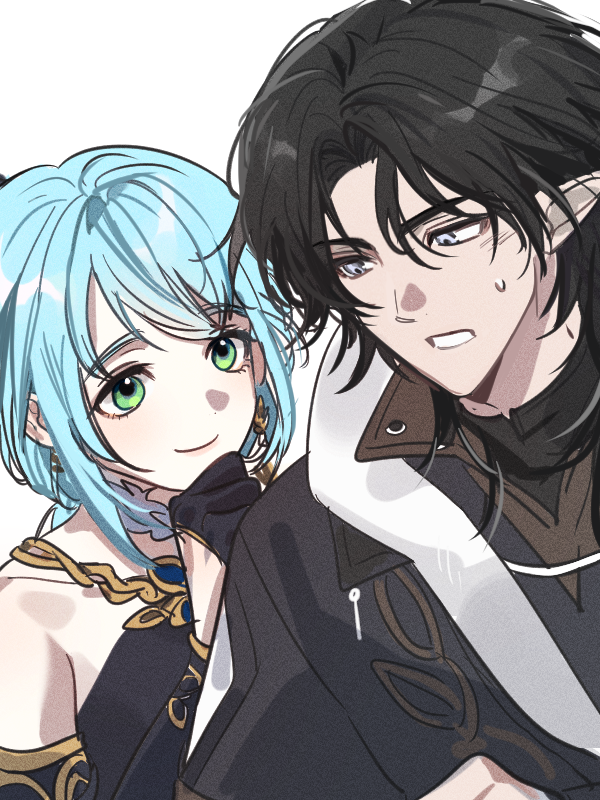 1boy, 1girl, bare_shoulders, elf, etain_(mabinogi), gloves, half_gloves, looking_at_another