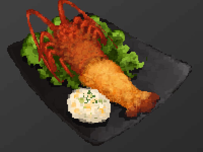 food, food_focus, fried_food, grated_daikon, hisachan55cute, lettuce, lobster, no_humans