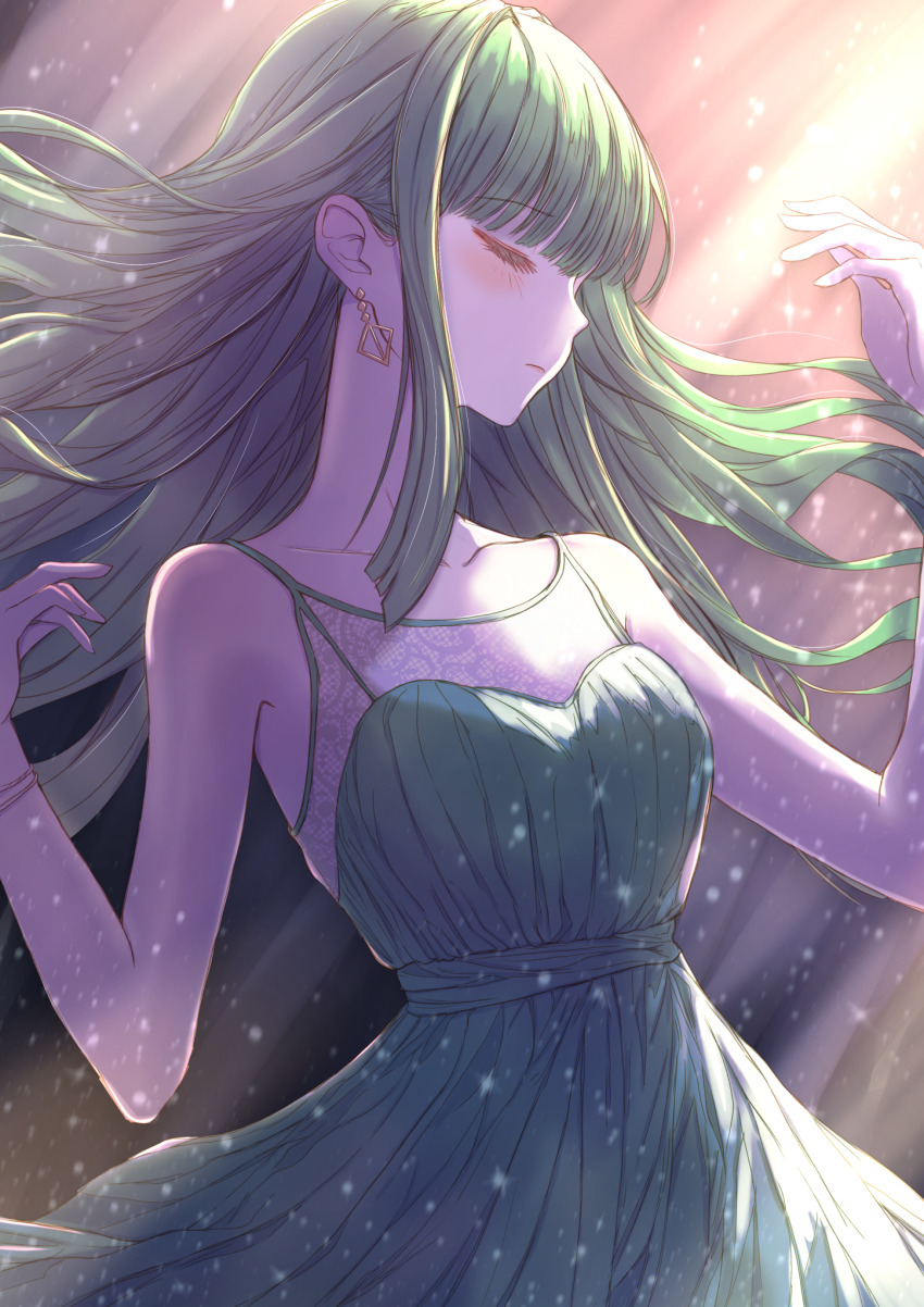 1girl, blunt_ends, blunt_sidelocks, blush, bracelet, closed_eyes, closed_mouth, collarbone