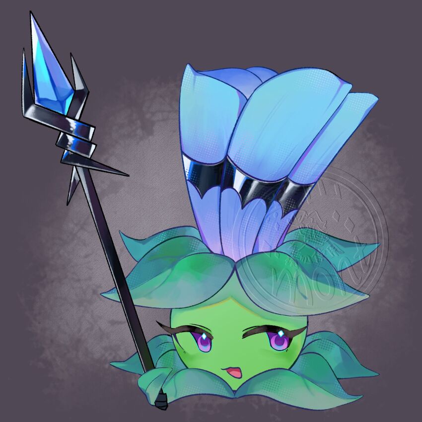 :3, :d, blue_flower, commentary, commission, diamond_(shape), diamond_in_eye, english_commentary