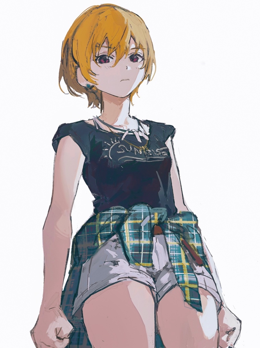 1girl, black_shirt, blonde_hair, earrings, highres, idolmaster, idolmaster_shiny_colors, jewelry
