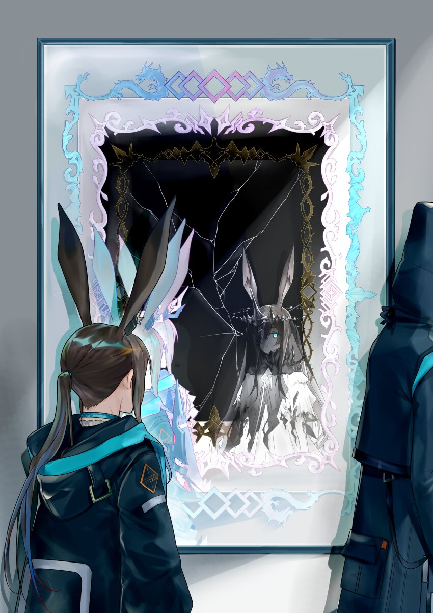 1girl, 1other, absurdres, amiya_(arknights), amiya_(demon_king)_(arknights), amiya_(guard)_(arknights), amiya_(medic)_(arknights), animal_ears