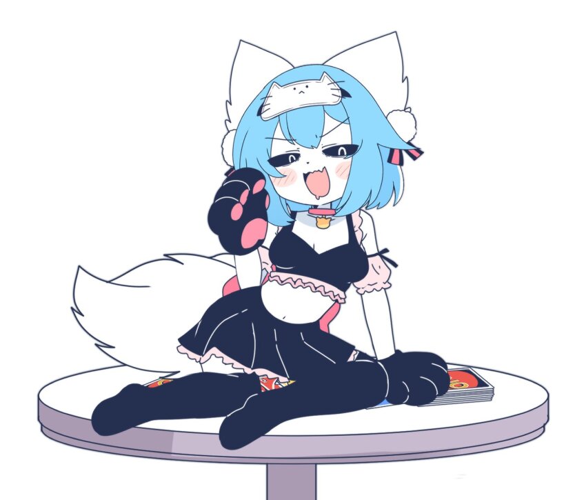 1girl, :d, animal_ears, animal_hands, arm_support, bare_shoulders, black_bra, black_gloves