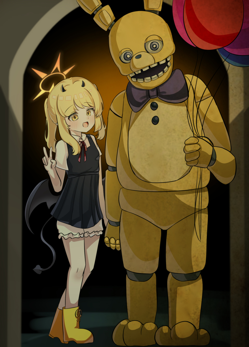 1girl, :d, absurdres, bag, blonde_hair, blue_archive, blush, bow