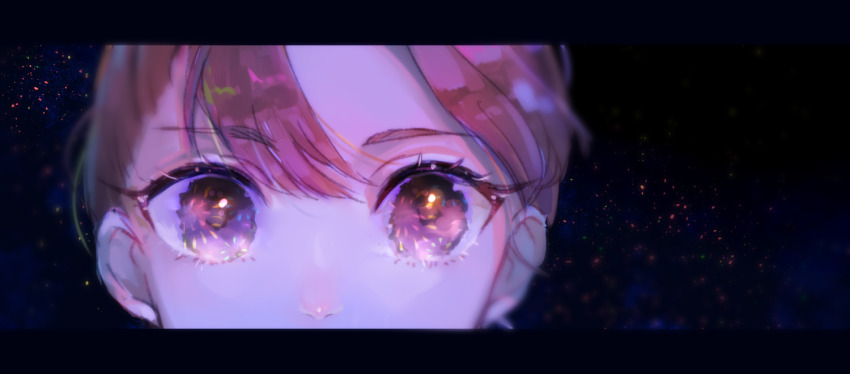 1boy, 58_(scbaby), brown_hair, close-up, commentary_request, eye_reflection, fireworks, igasaki_magohei