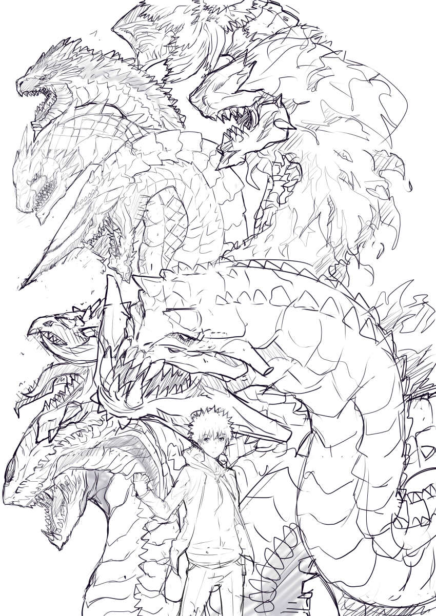 1boy, absurdres, angel_dragon_(toaru), clenched_hand, closed_mouth, commentary_request, cowboy_shot, dragon