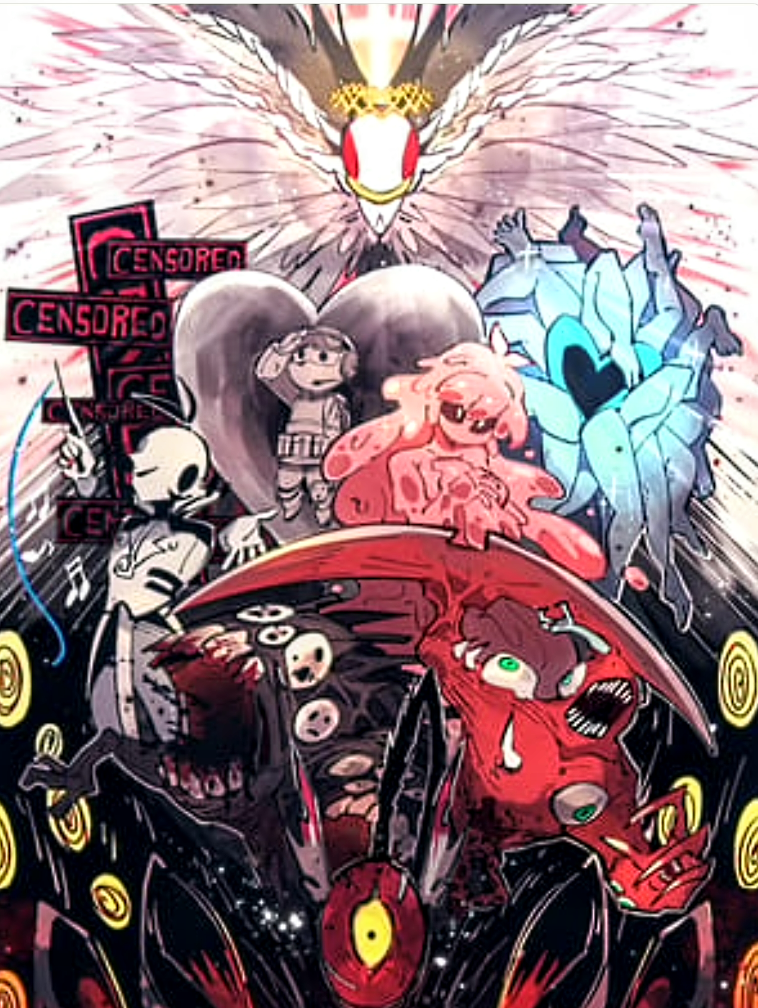 apocalypse_bird, army_in_black, blue_star, censored_(project_moon), group_pose, lobotomy_corporation, melting_love, mountain_of_smiling_bodies