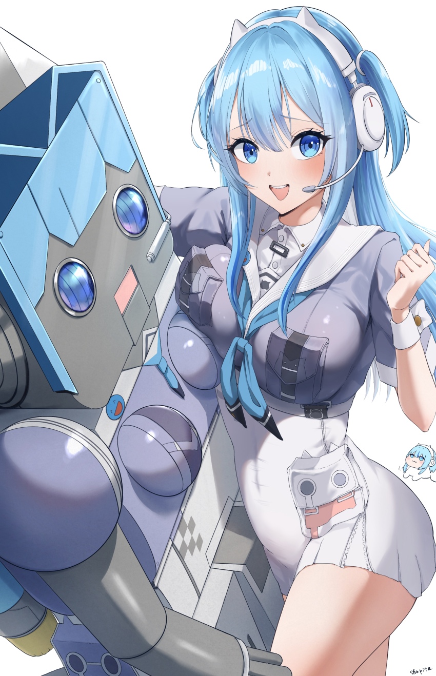 1girl, absurdres, animal_ear_headphones, animal_ears, blue_eyes, blue_hair, breasts, cat_ear_headphones