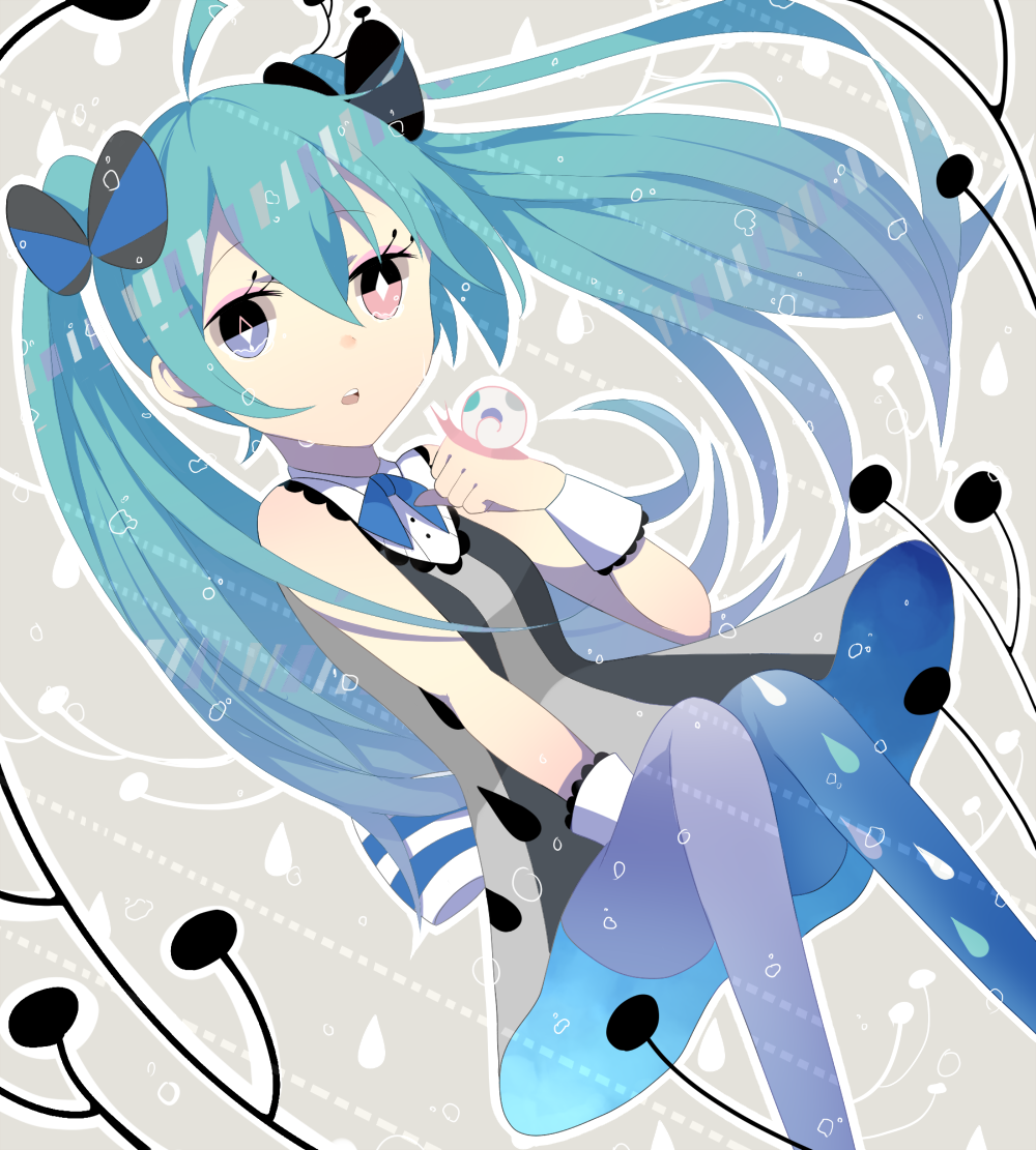 1girl, achiki, ahoge, aqua_hair, bad_id, bad_pixiv_id, blue_eyes, dress