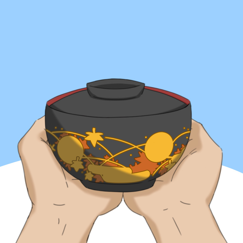 1other, blue_background, bowl, commentary_request, highres, holding, holding_bowl, malivien