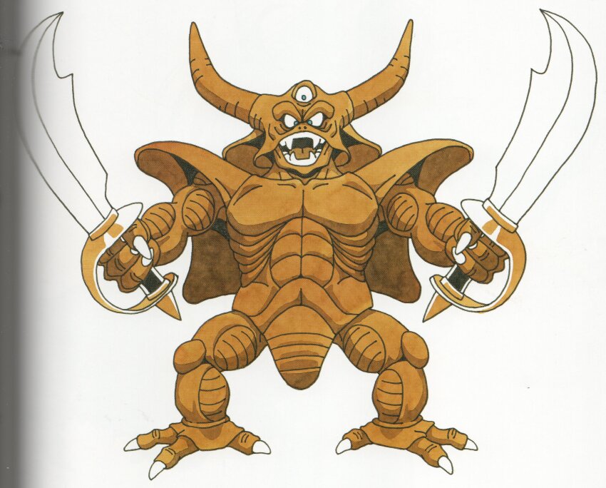 1990s_(style), 1boy, absurdres, aqua_eyes, claws, dark_skin, dragon_quest, dragon_quest_iv