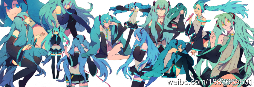 anzishen, green_eyes, green_hair, hatsune_miku, holding, holding_microphone, long_hair, microphone