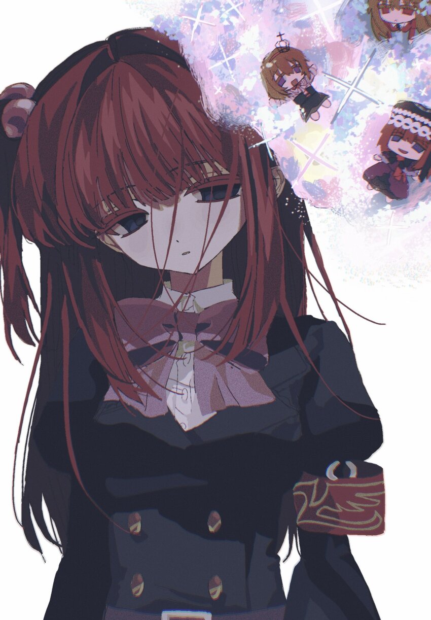 1girl, alliance_of_the_golden_witch, blue_eyes, buttons, eva_beatrice, half-closed_eyes, highres, loose_hair_strand