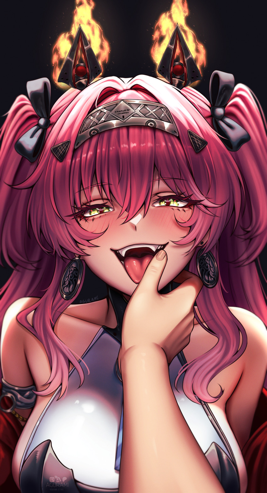 1girl, 1other, absurdres, agurami, armlet, artist_name, bare_shoulders, black_background