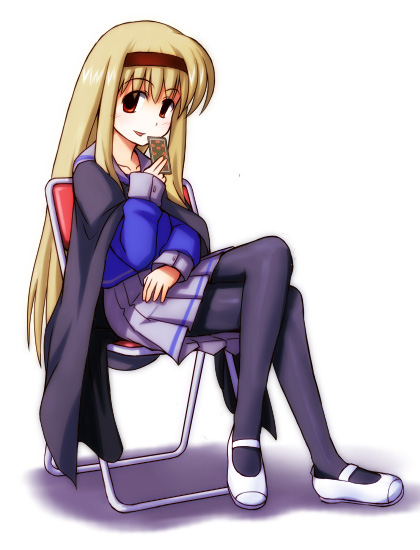 00s, 1girl, black_legwear, female_focus, mahoraba, school_uniform, serafuku, sitting, solo, tagme, vermillion_erika, white_background, yn1982