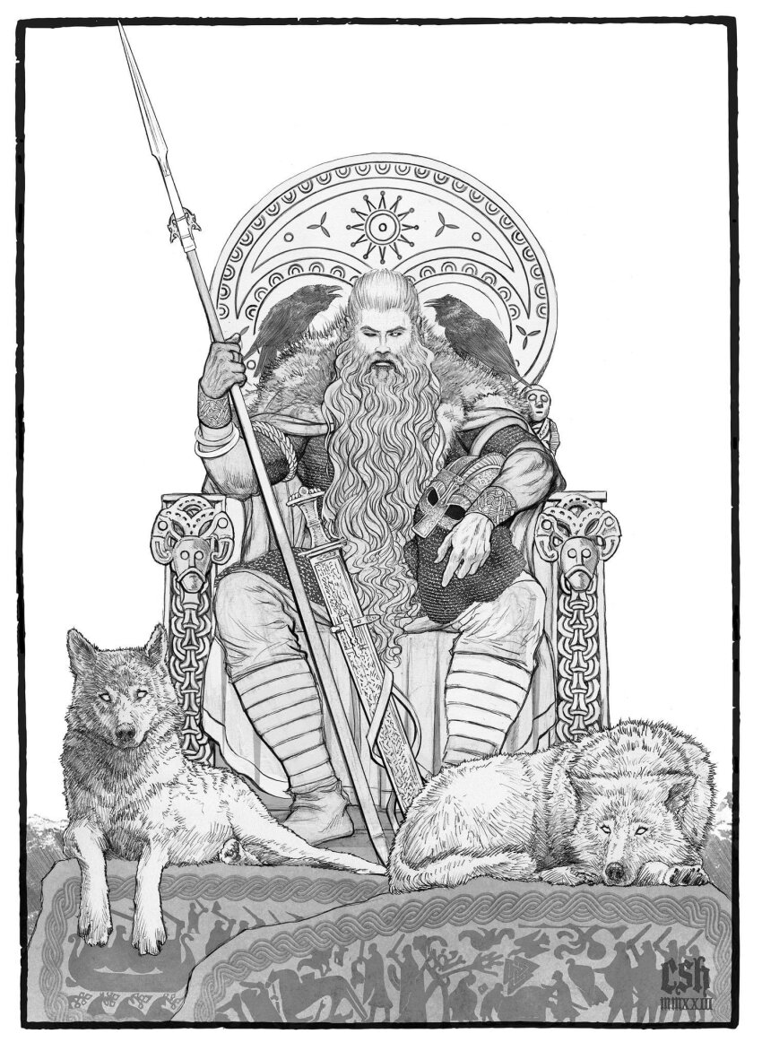 1boy, armor, artist_name, beard, bird, boots, chainmail, christian_sloan_hall