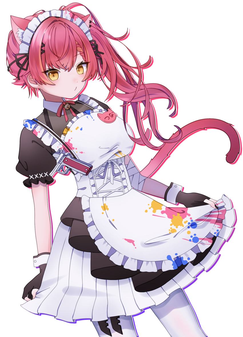 1girl, animal_ears, apron, black_gloves, black_ribbon, blush, closed_mouth, fingerless_gloves
