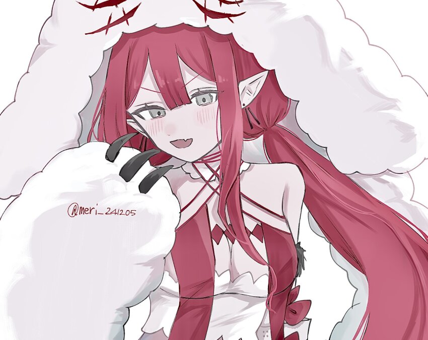 1girl, baobhan_sith_(fate), baobhan_sith_(swimsuit_pretender)_(first_ascension)_(fate), bare_shoulders, blush, breasts, cernunnos_(fate), detached_collar