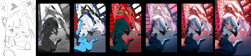 2girls, absurdres, alternate_costume, arona_(blue_archive), ayanami_rei, ayanami_rei_(cosplay), blue_archive, blue_eyes