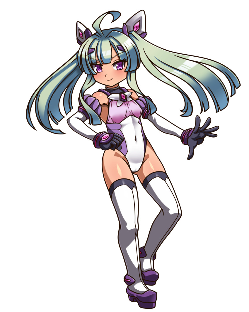 1girl, ahoge, amakubo_yuri, black_gloves, boots, breasts, covered_navel, detached_sleeves