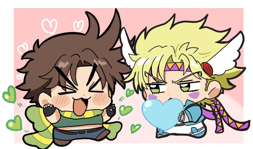 >_<, 2boys, :<, :3, arms_up, battle_tendency, belt, black_belt