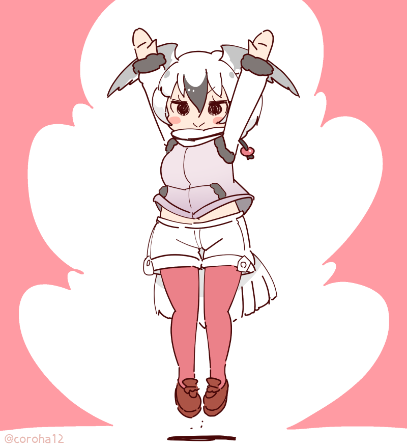 1girl, arms_up, bird_girl, bird_tail, bird_wings, coroha, feathered_wings, full_body