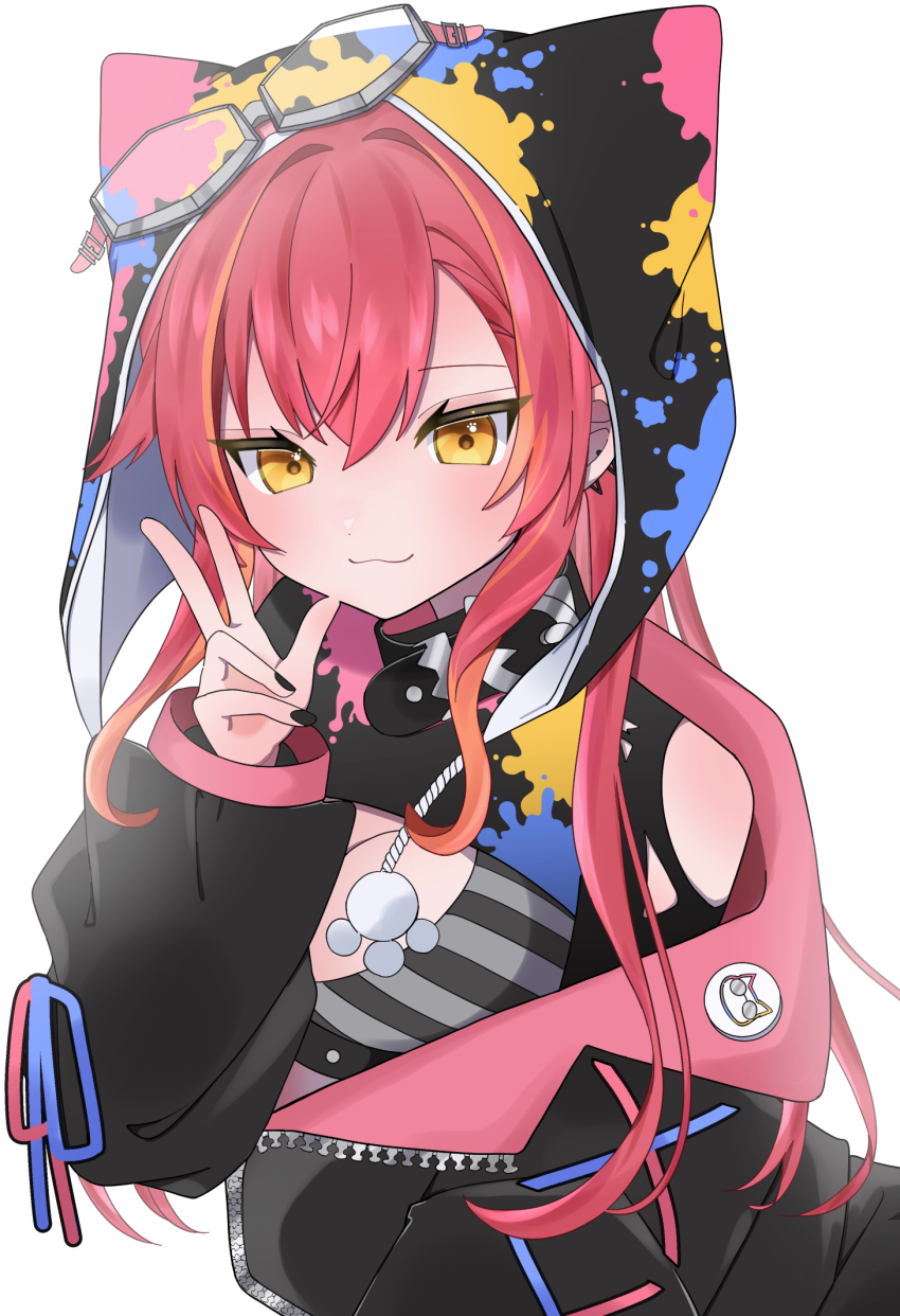 1girl, animal_ear_hood, animal_ears, black_nails, blush, bra, breasts, closed_mouth