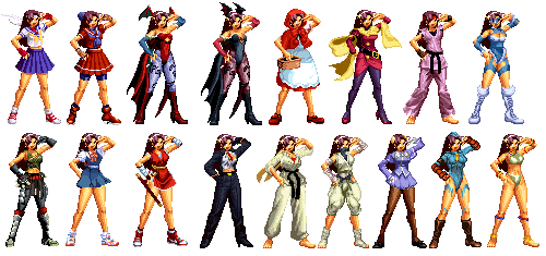 asamiya_athena, b.b._hood, b.b._hood_(cosplay), bermudez560, cammy_white, cammy_white_(cosplay), capcom, cosplay, cosplay_request, crimson_viper, crimson_viper_(cosplay), darkstalkers, elena_(street_fighter), elena_(street_fighter)_(cosplay), hair_ornament, head_wings, ibuki_(street_fighter), ibuki_(street_fighter)_(cosplay), idol, ingrid_(capcom), ingrid_(capcom)_(cosplay), justice_gakuen, kanzuki_karin, kanzuki_karin_(cosplay), kasugano_sakura, kasugano_sakura_(cosplay), kazama_akira, kazama_akira_(cosplay), lilith_(darkstalkers), lilith_(darkstalkers)_(cosplay), morrigan_aensland, morrigan_aensland_(cosplay), pixel_art, psycho_soldier, purple_hair, rainbow_mika, rainbow_mika_(cosplay), rose_(street_fighter), rose_(street_fighter)_(cosplay), snk, sprite, star_(symbol), star_hair_ornament, street_fighter, street_fighter_iv_(series), the_king_of_fighters, wings