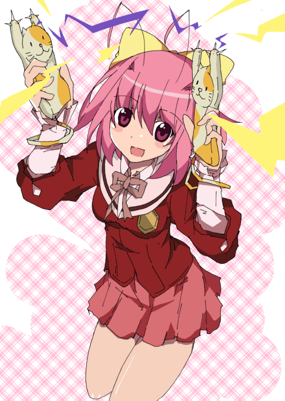 1girl, blush_stickers, bow, cat, electricity, female_focus, hair_bow, kami_nomi_zo_shiru_sekai