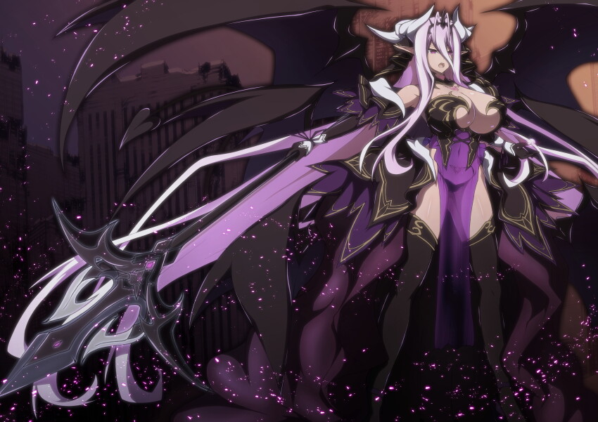 1girl, absurdly_long_hair, absurdres, aoi_tabane, armor, bare_shoulders, black_sclera, black_thighhighs