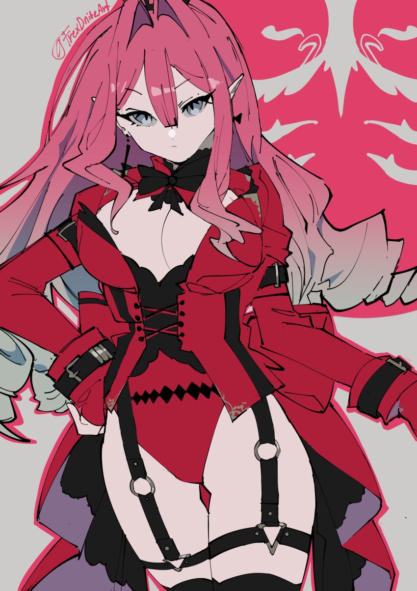 1girl, absurdres, baobhan_sith_(fate), breasts, cernunnos_(fate), cleavage, drill_hair, earrings