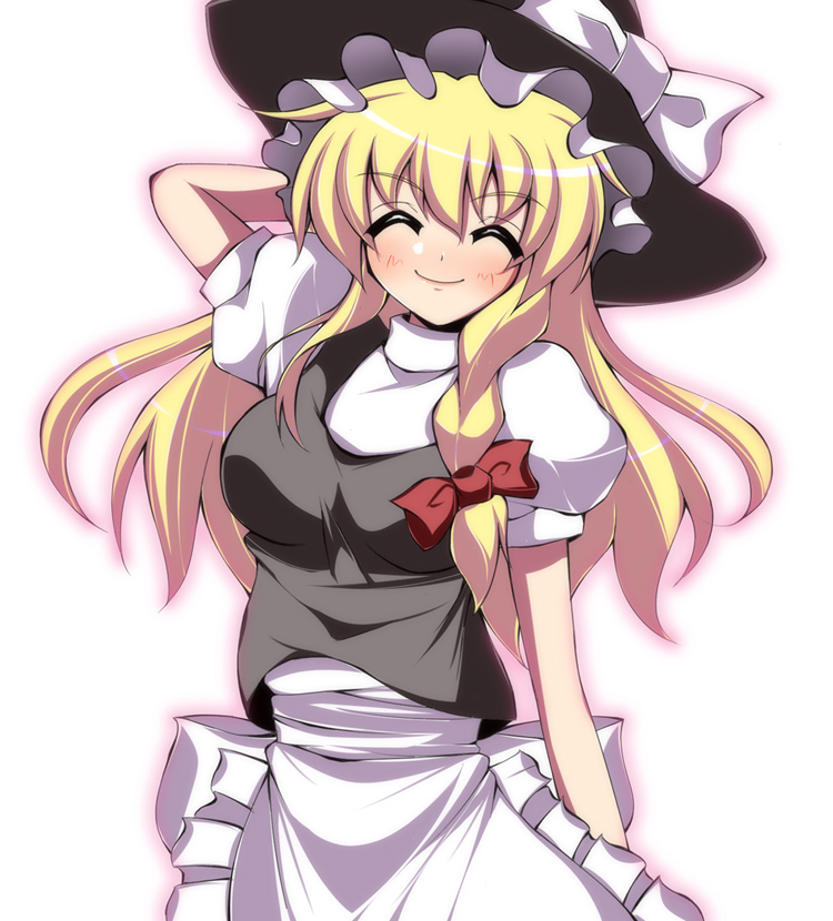 1girl, ^_^, blonde_hair, bow, braid, breasts, closed_eyes, female_focus