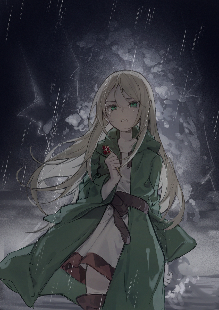 1girl, absurdres, belt, blonde_hair, boots, brown_belt, brown_boots, clenched_teeth