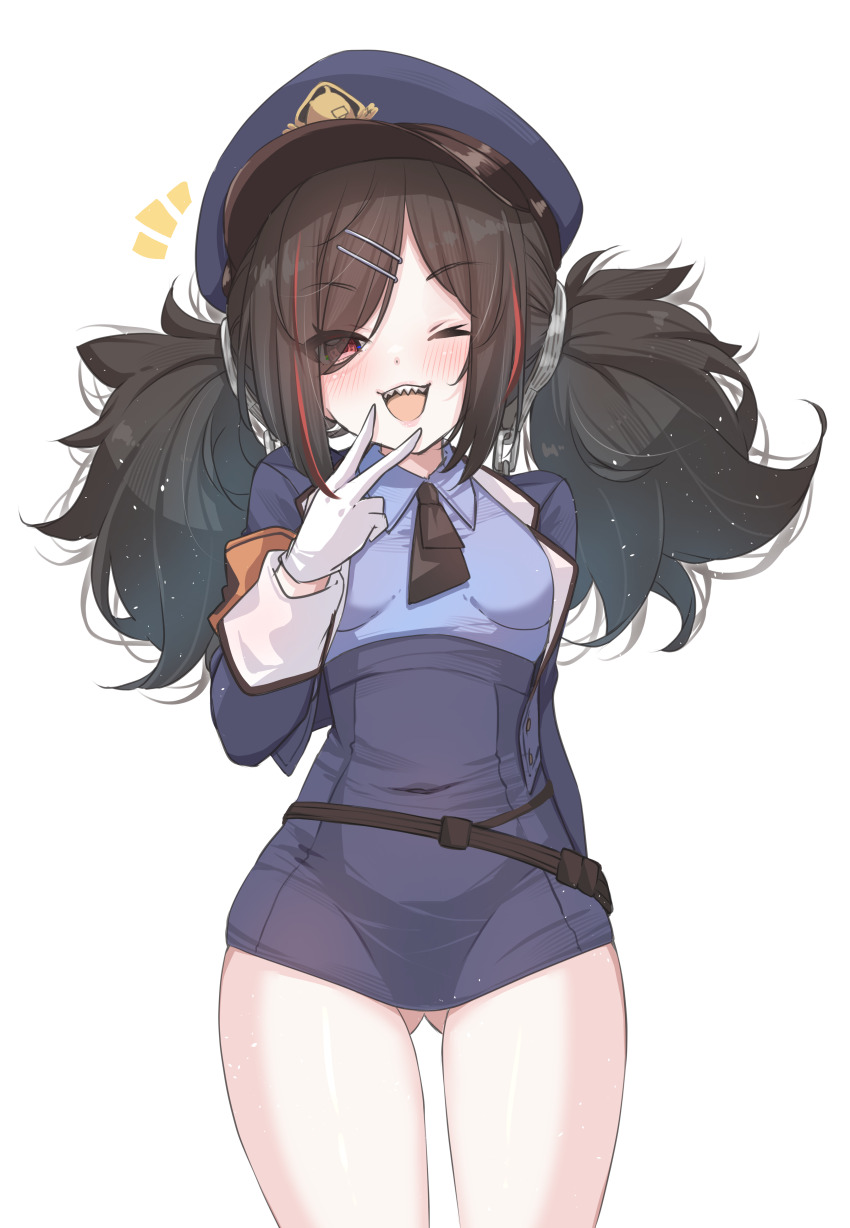 1girl, :d, absurdres, azur_lane, black_hair, black_necktie, blue_hat, blush