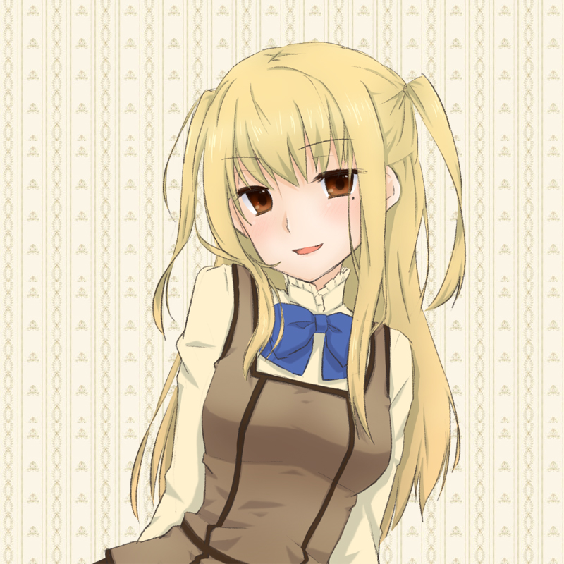 1boy, bad_id, bad_pixiv_id, blonde_hair, bow, brown_eyes, long_hair, male_focus, maria_holic, menoto, mole, mole_under_eye, school_uniform, shidou_mariya, solo, trap