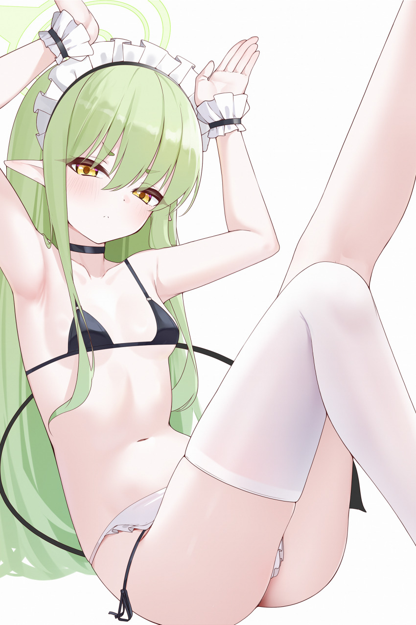 1girl, absurdres, alternate_costume, apron, bikini, black_bikini, blue_archive, breasts