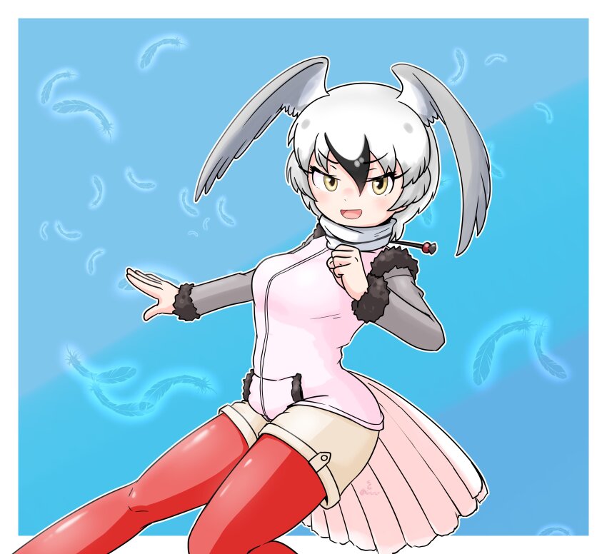 1girl, absurdres, bird_girl, bird_tail, bird_wings, black_fur, black_hair, blush