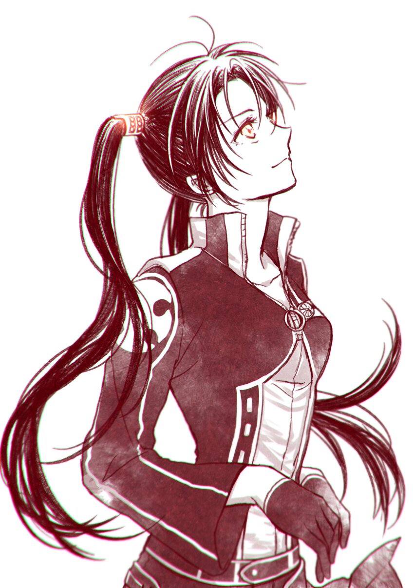 1girl, absurdres, antenna_hair, asukawvm, belt, black_belt, black_gloves, black_hair