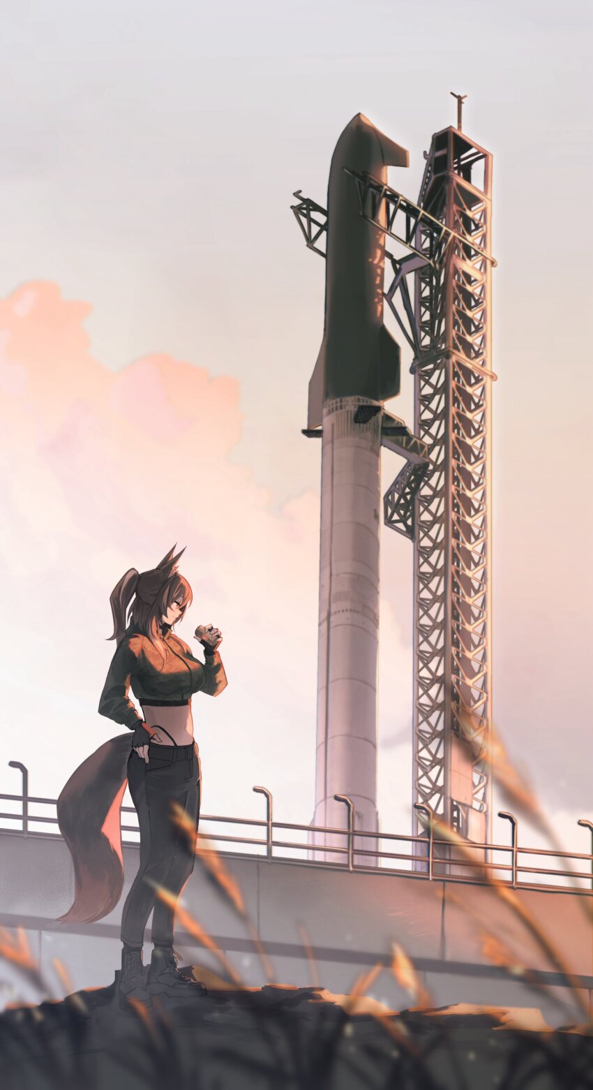 absurdres, animal_ears, black_pants, boots, brown_hair, cadpat, callisto_(greyeth), choker