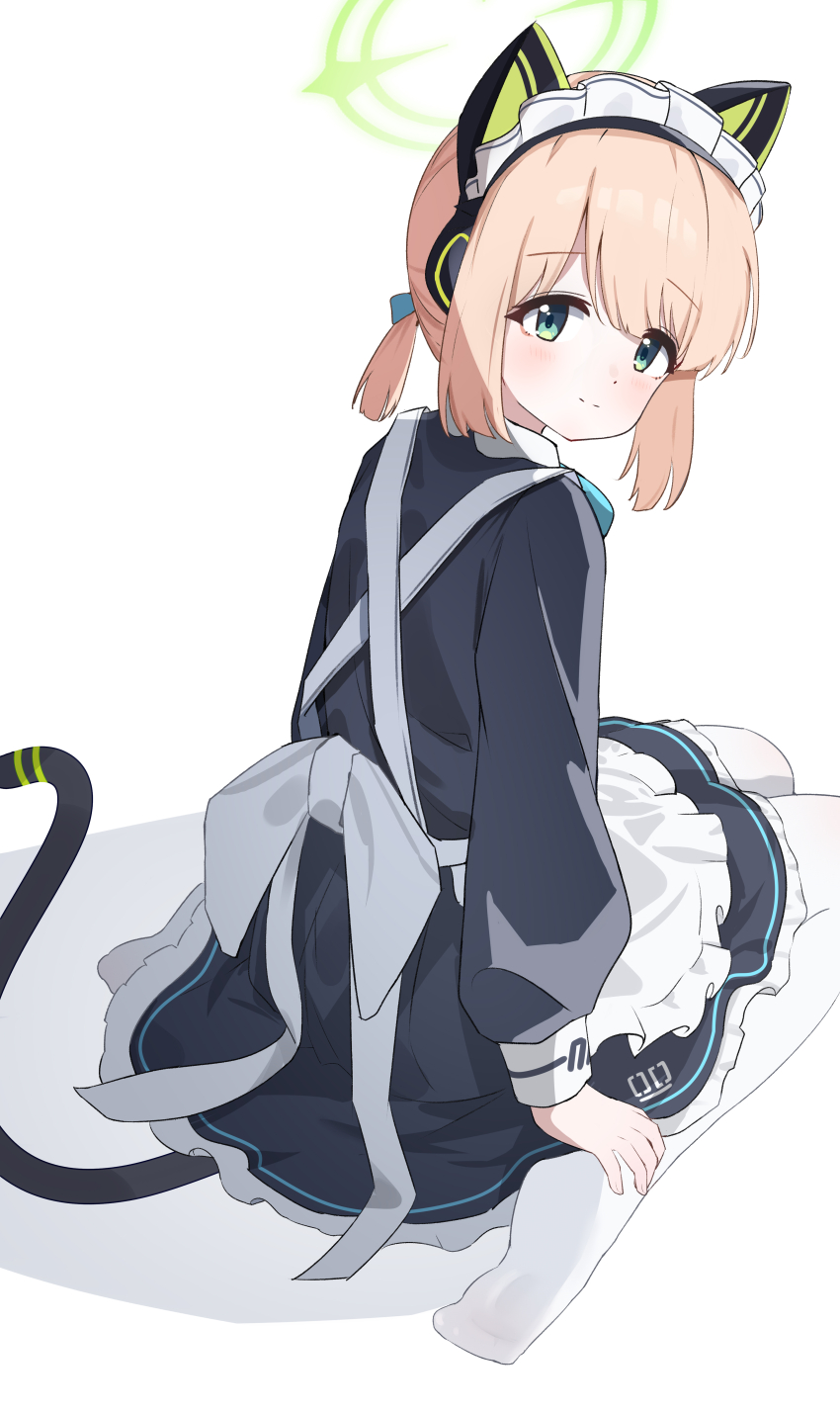 1girl, absurdres, animal_ear_headphones, animal_ears, apron, aqua_bow, aqua_bowtie, astnya