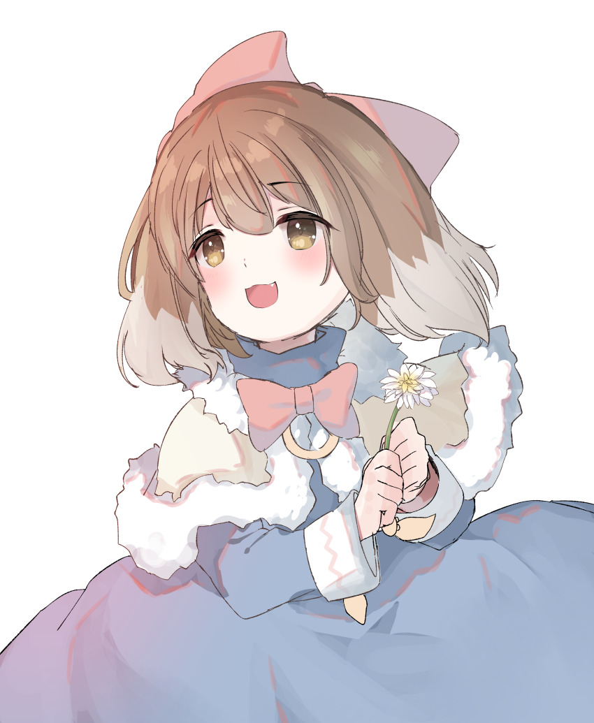 1girl, absurdres, animal_ears, blue_dress, bow, bow_alma, brown_eyes, brown_hair