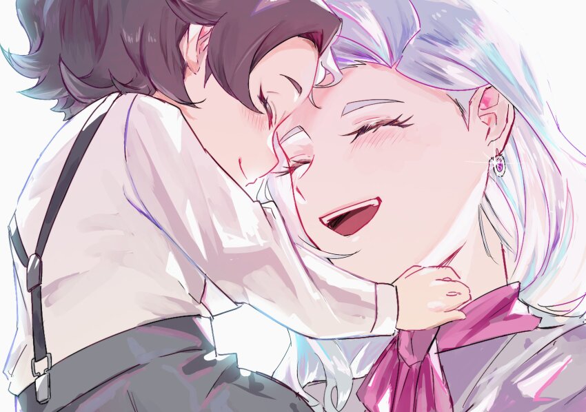 1boy, 1girl, :d, aged_down, maria_(pokemon), amethio_(pokemon), blush, closed_eyes