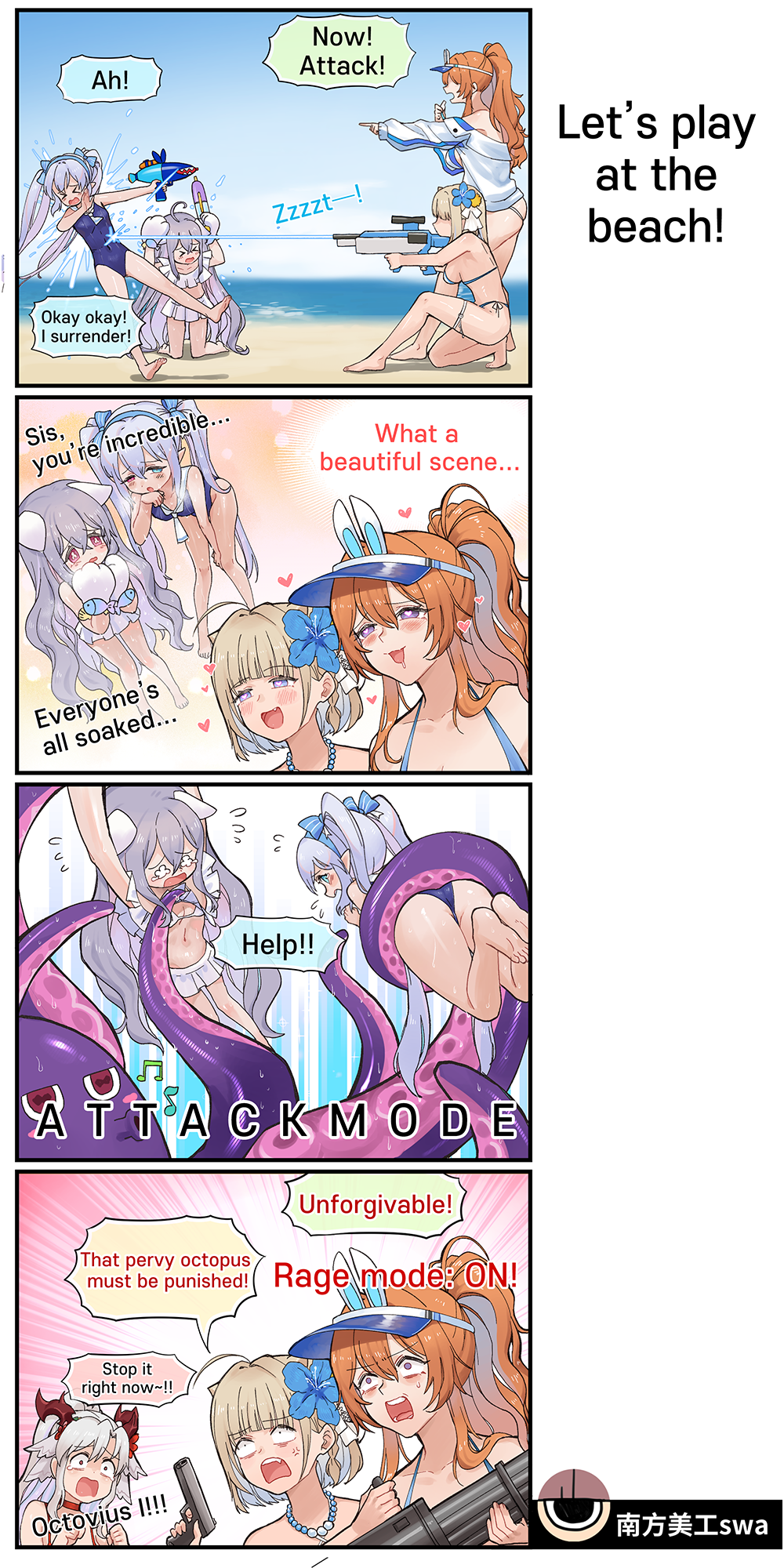 5girls, anger_vein, animal_ears, animal_hands, blonde_hair, blue_eyes, blush, breasts