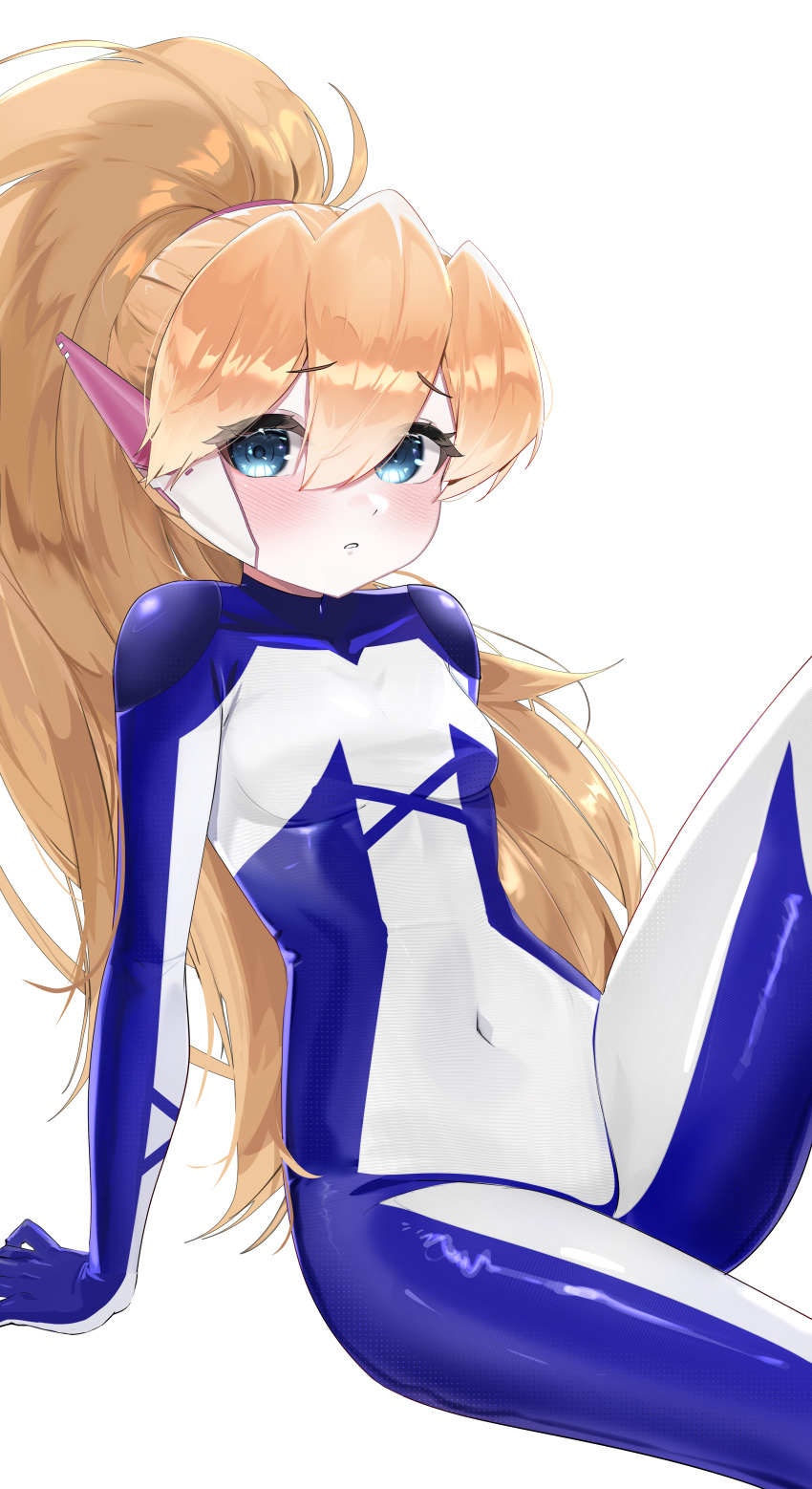 1girl, :o, absurdres, biometal, blonde_hair, blue_eyes, bodystocking, breasts