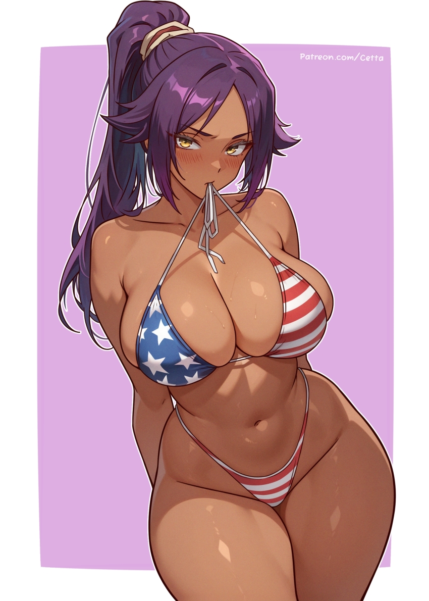 1girl, absurdres, american_flag, american_flag_bikini, american_flag_print, artist_name, bare_shoulders, bikini