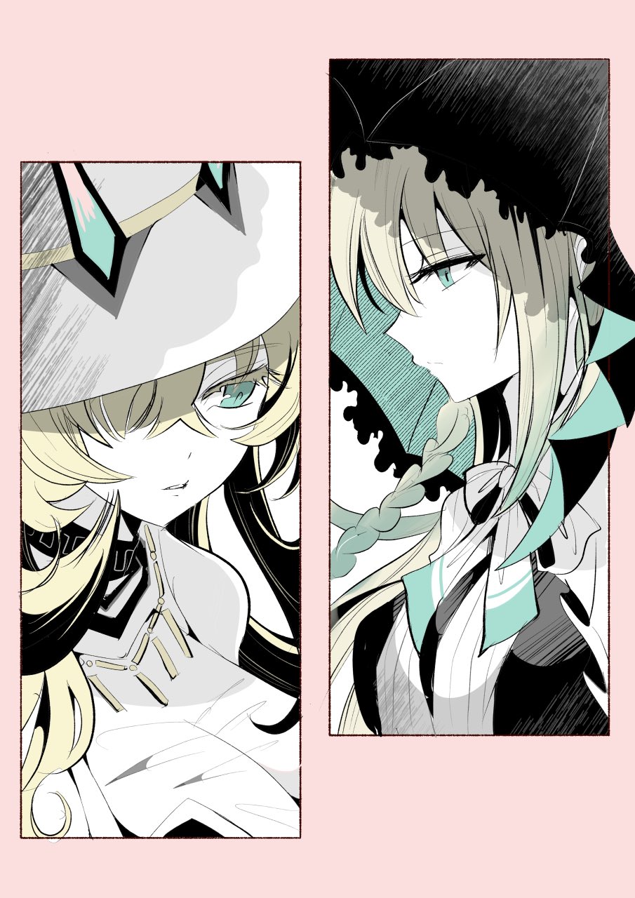 2girls, barghest_(celebratory_attire)_(fate), barghest_(fate), blonde_hair, blue_eyes, braid, fate/grand_order, fate_(series)